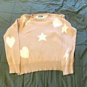 Neely STAR, HEART, LIGHTNING PRINT DISTRESSED SWEATER